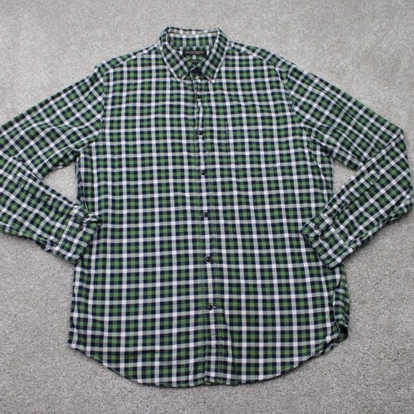Banana Republic Luxe Flannel Shirt Mens Large Green/Black Camden Fit Cotton L/S - Picture 2 of 14